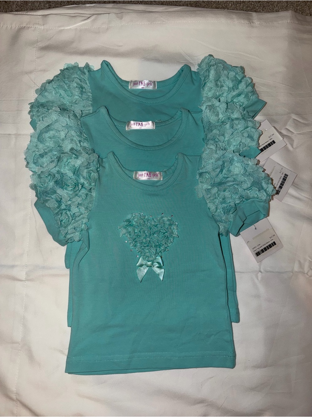 JustFab Teal Short Sleeve Top with Ruffle Flower Sleeves